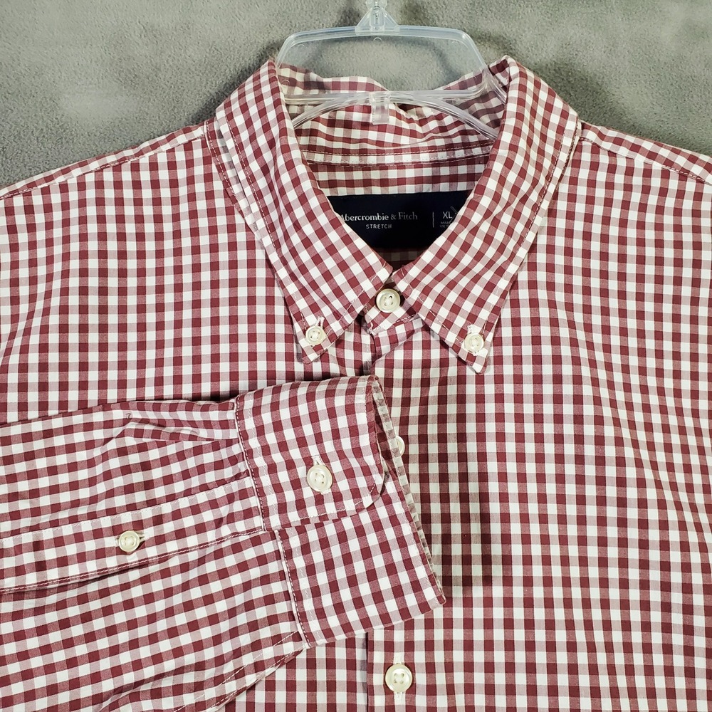 Abercrombie & Fitch Shirt Mens XL Red Gingham Stretch Long Sleeve Preppy NEW